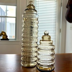 Two Vintage Holmegaard Apothecary Jar Jacob Bang Danish Beehive